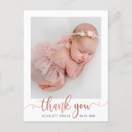 Roos Gold Script minimalistisch Baby foto dank u Briefkaart