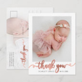 Roos Gold Script minimalistisch Baby foto dank u Briefkaart (Voorkant / Achterkant)
