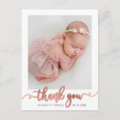 Roos Gold Script minimalistisch Baby foto dank u Briefkaart (Voorkant)