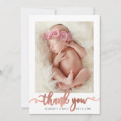 Roos Gold Script Modern Overlay tekst Baby Foto Bedankkaart (Voorkant)