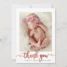 Roos Gold Script Modern Overlay tekst Baby Foto Bedankkaart