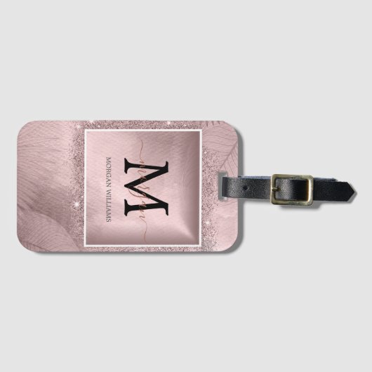 Roos Gold Script Monogram Bagagelabel (Voorkant (horizontaal))