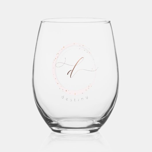 Roos Gold Script Monogram Letter D Wijnglas Zonder Voet (Voorkant)