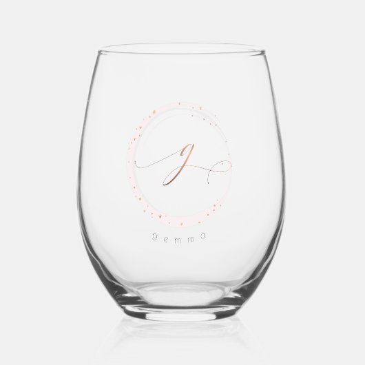 Roos Gold Script Monogram Letter G Wijnglas Zonder Voet (Voorkant)