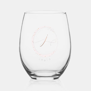 Roos Gold Script Monogram Letter J Wijnglas Zonder Voet
