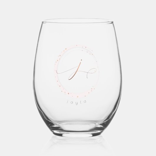Roos Gold Script Monogram Letter J Wijnglas Zonder Voet (Voorkant)