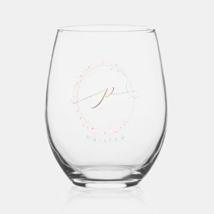 Roos Gold Script Monogram Letter P Wijnglas Zonder Voet