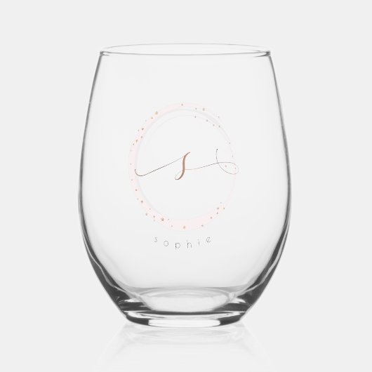 Roos Gold Script Monogram Letter S Wijnglas Zonder Voet (Voorkant)