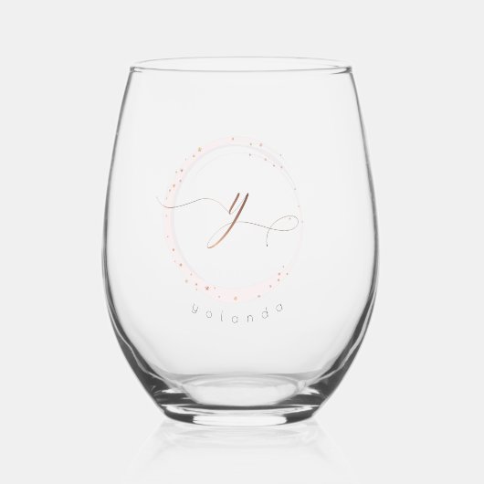 Roos Gold Script Monogram Letter Y Wijnglas Zonder Voet (Voorkant)