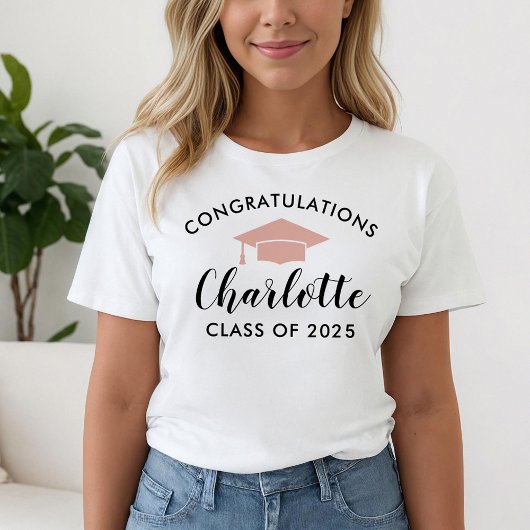 Roos Gold Script Name Afstuderen feliciteren T-shirt