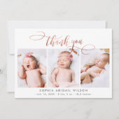 Roos Gold Script Newborn 3 Baby Foto Dank u Bedankkaart (Voorkant)