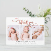 Roos Gold Script Newborn 3 Baby Foto Dank u Bedankkaart (Staand voorkant)