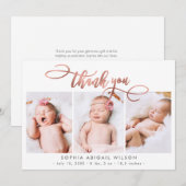 Roos Gold Script Newborn 3 Baby Foto Dank u Bedankkaart (Voorkant / Achterkant)