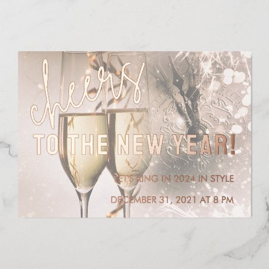 Roos Gold Script Nieuwjaarsviering Uitnodiging (Voorkant)