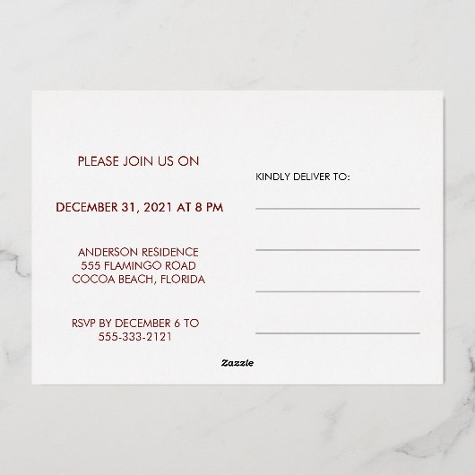 Roos Gold Script Nieuwjaarsviering Uitnodiging (Achterkant)