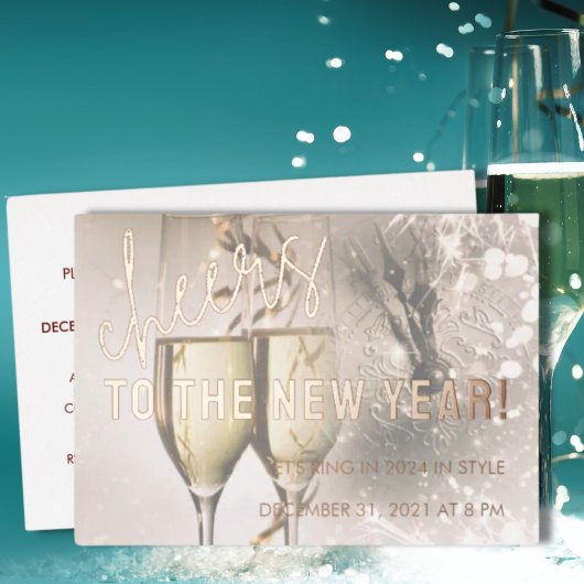 Roos Gold Script Nieuwjaarsviering Uitnodiging