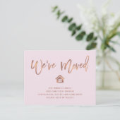 Roos Gold Script op Blush | Verplaatsingsaankondig Briefkaart (Staand voorkant)