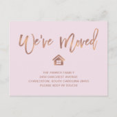 Roos Gold Script op Blush | Verplaatsingsaankondig Briefkaart (Voorkant)