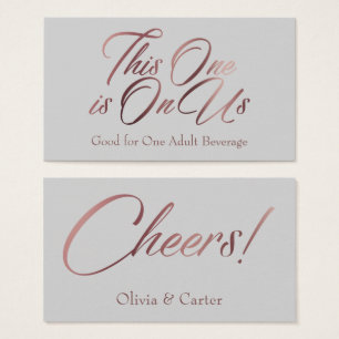 Roos Gold Script op Light Grey Drink Ticket Kaarte Visitekaartjes