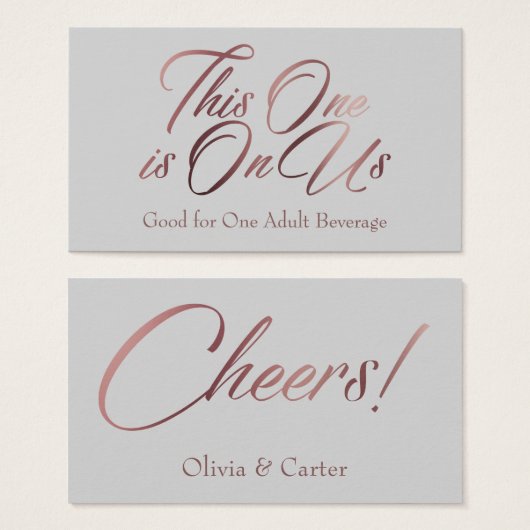 Roos Gold Script op Light Grey Drink Ticket Kaarte Visitekaartjes (Voorkant /achterkant)