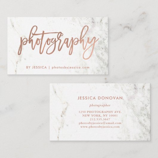 Roos Gold Script op witte marmer | Fotografie Visitekaartje (Voorkant / Achterkant)