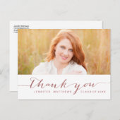 Roos Gold Script Photo Afstuderen Hartelijk dank Briefkaart (Voorkant / Achterkant)
