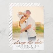 Roos Gold Script Photo Change the Date Faux Folie Save The Date (Voorkant / Achterkant)