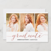 Roos Gold Script Photo Collage | afstudeerfeest Kaart (Voorkant)