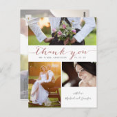 Roos Gold Script Photo Collage Wedding Dank u Briefkaart (Voorkant / Achterkant)