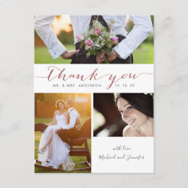 Roos Gold Script Photo Collage Wedding Dank u Briefkaart