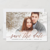 Roos Gold Script Photo Save the Date in Faux Foil (Voorkant)