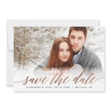 Roos Gold Script Photo Save the Date in Faux Foil