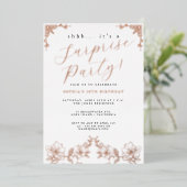 Roos Gold Script Roos Surprise Party Folie Folie Uitnodiging (Staand Voorkant)
