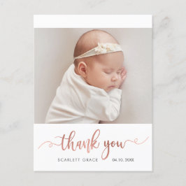 Roos Gold Script Simple Baby Foto Dank u Briefkaart