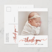 Roos Gold Script Simple Baby Foto Dank u Briefkaart (Voorkant / Achterkant)