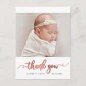 Roos Gold Script Simple Baby Foto Dank u Briefkaart (Voorkant)