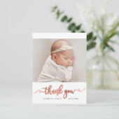 Roos Gold Script Simple Baby Foto Dank u Briefkaart (Staand voorkant)