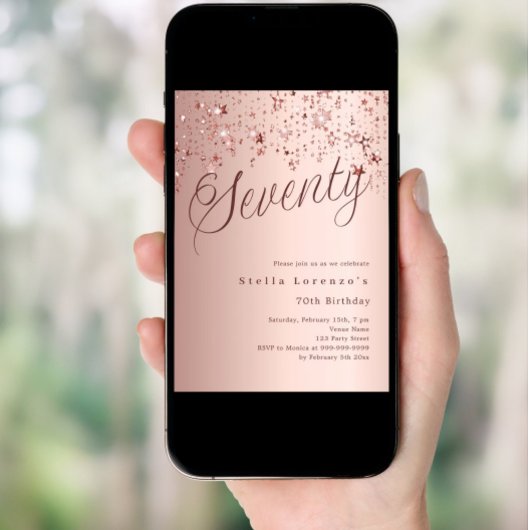 Roos Gold Script Stars 70e Verjaardag Kaart