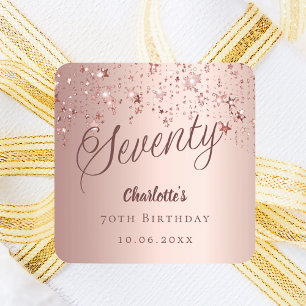 Roos Gold Script Stars 70e Verjaardag Vierkante Sticker