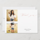 Roos Gold Script Twee foto-Afstuderen Dank u wel Bedankkaart (Voorkant)