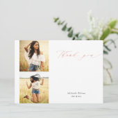 Roos Gold Script Twee foto-Afstuderen Dank u wel Bedankkaart (Staand voorkant)