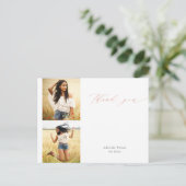 Roos Gold Script Twee foto-Afstuderen Dank u wel Briefkaart (Staand voorkant)