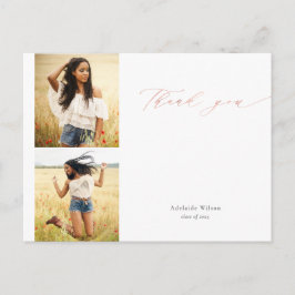 Roos Gold Script Twee foto-Afstuderen Dank u wel Briefkaart