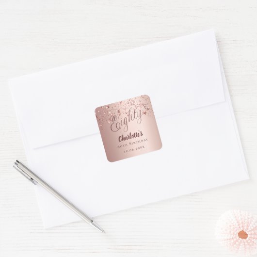 Roos Gold Script viert 80ste verjaardag Vierkante Sticker (Envelop)
