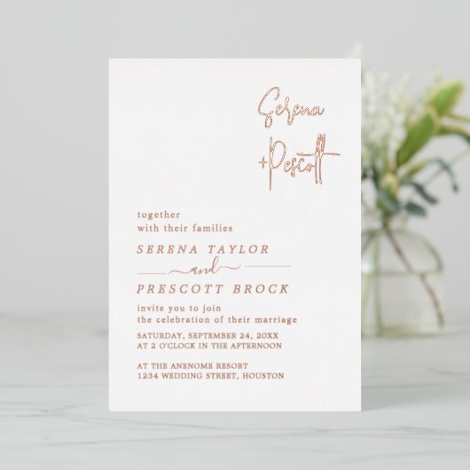 Roos Gold Script Wedding Real Folie Uitnodiging (Staand Voorkant)