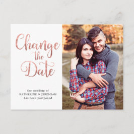 Roos Gold Script Wedding Uitstel Datum wijzigen Briefkaart