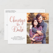 Roos Gold Script Wedding Uitstel Datum wijzigen Briefkaart (Voorkant / Achterkant)