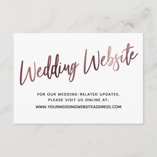 Roos Gold Script Wedding Website Save the Date Informatiekaartje (Voorkant)