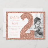 Roos Gold Second Birthday Invitation, Faux Glitter Kaart (Voorkant)