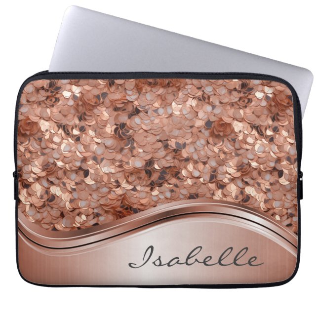Roos Gold Sequin 3D-look - Aangepast Laptop Sleeve (Voorkant)